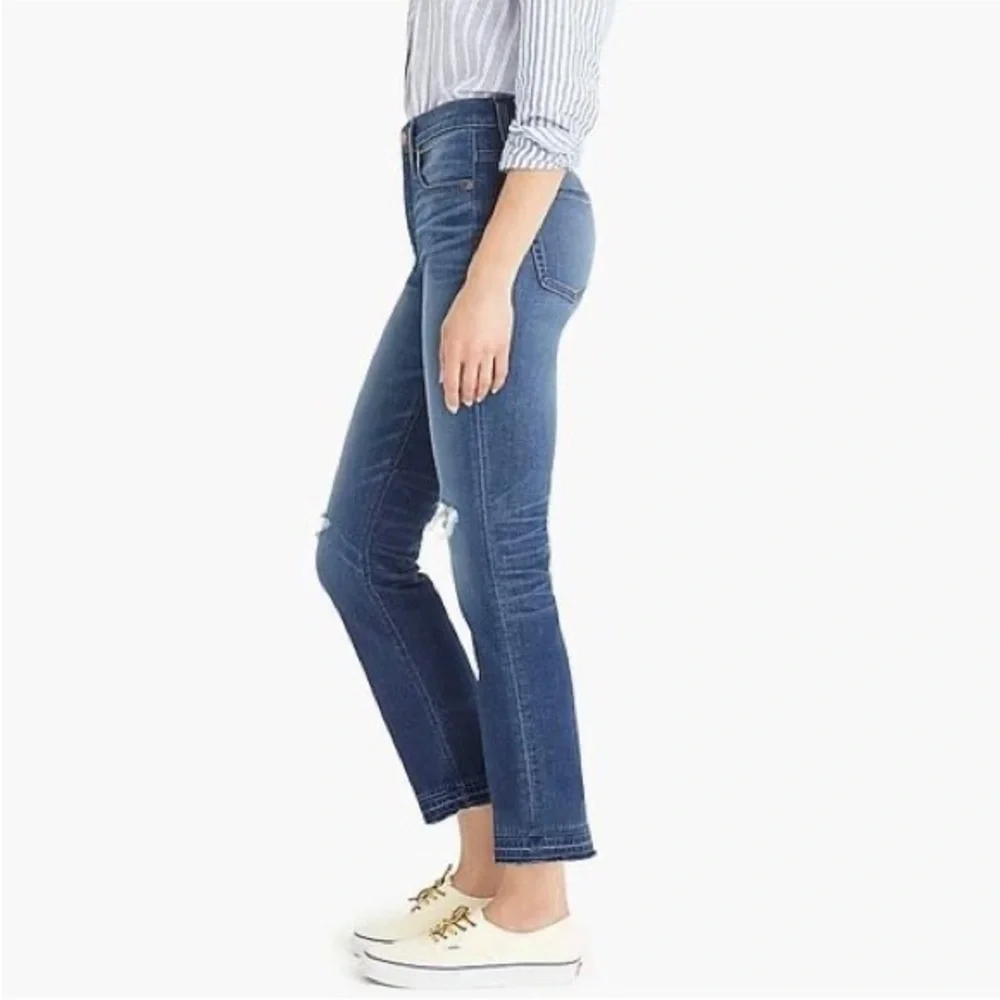 J. CREW Billie Demi Boot Crop Jeans in Warm Indigo Distressed Plus Size 32